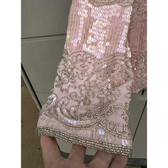 Vintage Talbots Joan Leslie Womens Pink All Over Sequin Beaded Silk Blouse Sz L - Picture 4 of 9